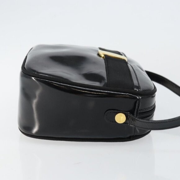 Authentic Salvatore Ferragamo Vala Shoulder Bag Enamel Black Gold - Picture 10 of 16